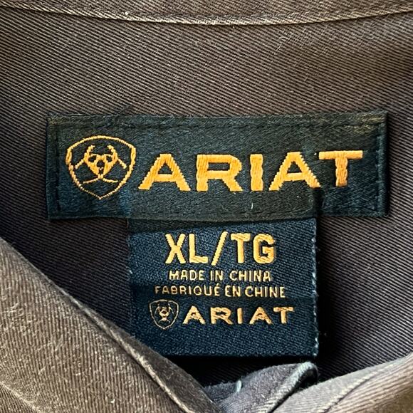 Ariat Men’s Shirt Solid Twill Brown Orange Button Down Long Sleeves 2012 - Picture 8 of 12